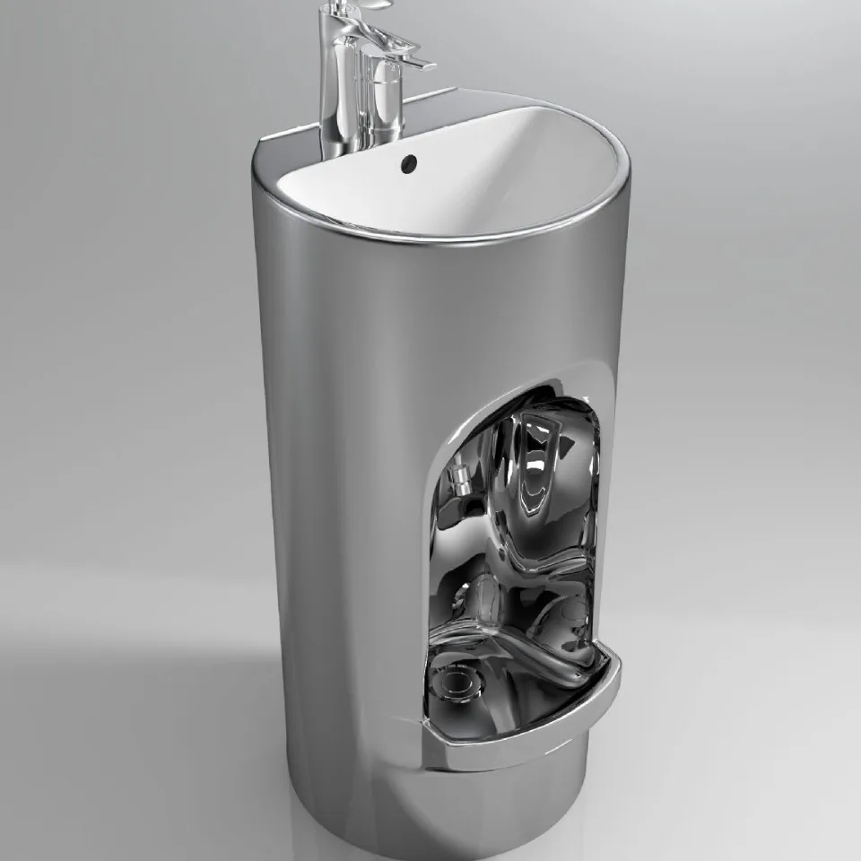 One-piece column basin Multifunctional hand and foot wash basin Integrated round ceramic wash basin