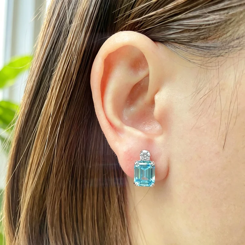 Luxury Simple Stud Earrings Blue CZ for Lady Daily Wear Ear Accessories Teens Low-key For Women Earrings Statement Jewelry