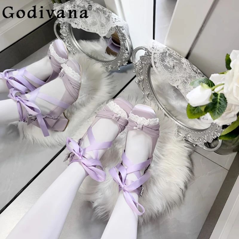 

Оригинальные японские туфли на высоком каблуке в стиле принцессы Лолиты, атласные кружевные туфли на толстом каблуке, милые элегантные женские туфли Мэри Джейн на толстом каблуке