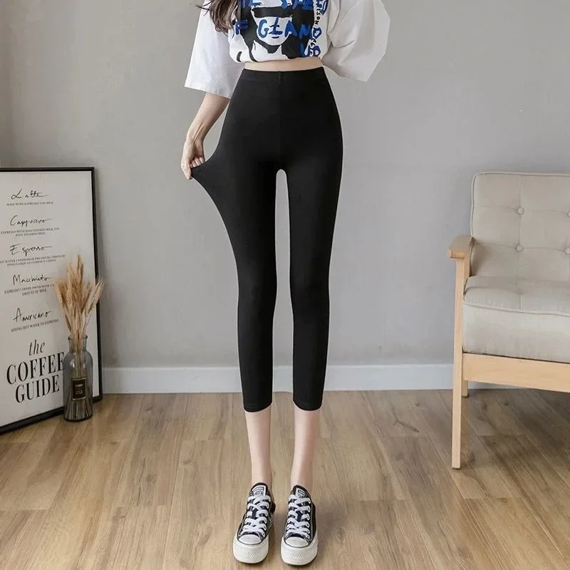 2 Pack Modal Women's Capri Leggings Summer Thin Breathable Slim Fit High Stretchy Plus Size Soft Pants For Outer Wear And Daily