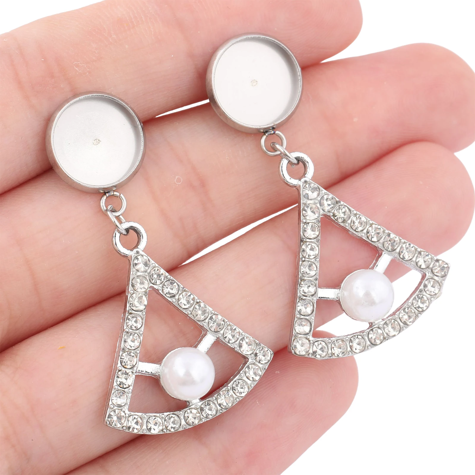 Pearl Earring Stud - 10pcs Stainless Steel Fit 10mm Cabochon