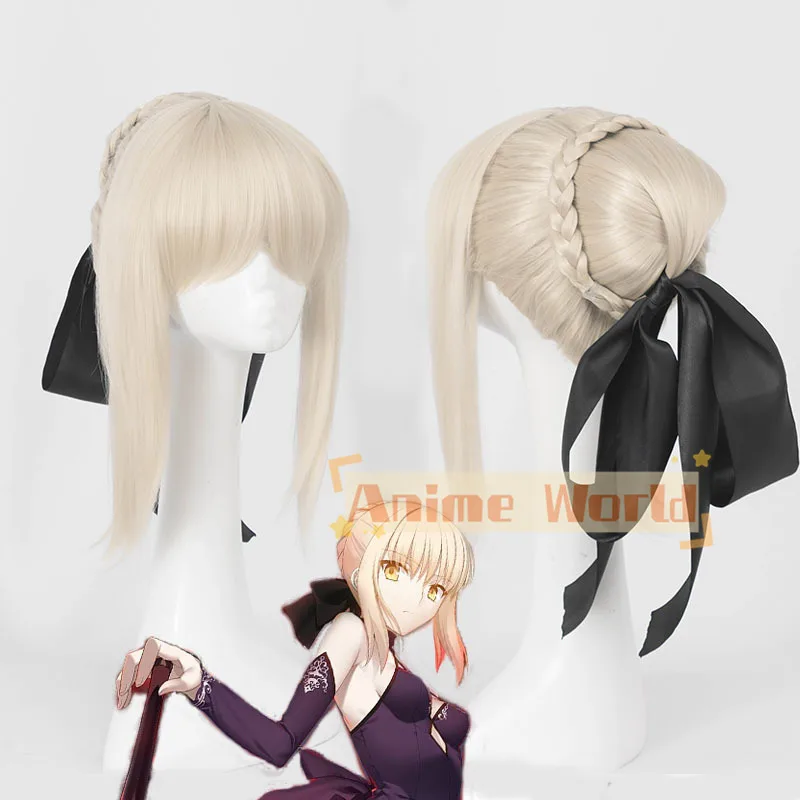 8 Types Fate Stay Night Altria Pendragon Saber Cosplay Wig Game Anime FGO Fate Grand Order Cosplay Wigs+ Bow Hairpins