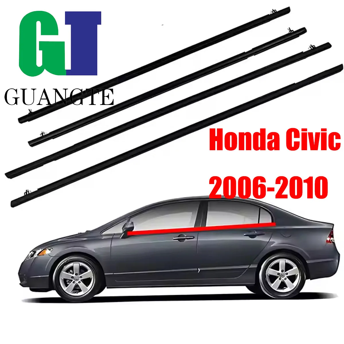 

Black Car rubber Weatherstrip Glass Window Molding Trim Seal Belt Compatible with Honda Civic 2006-2011 72450-SNA-A01