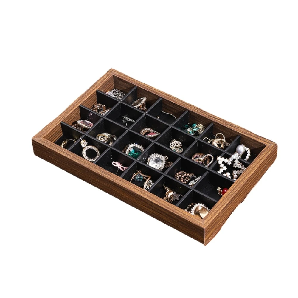 

12/24 Grids Wooden Jewelry Tray Simple Large Capacity Jewelry Organizer Necklaces Velvet Jewelry Display Tray Jewelry Display