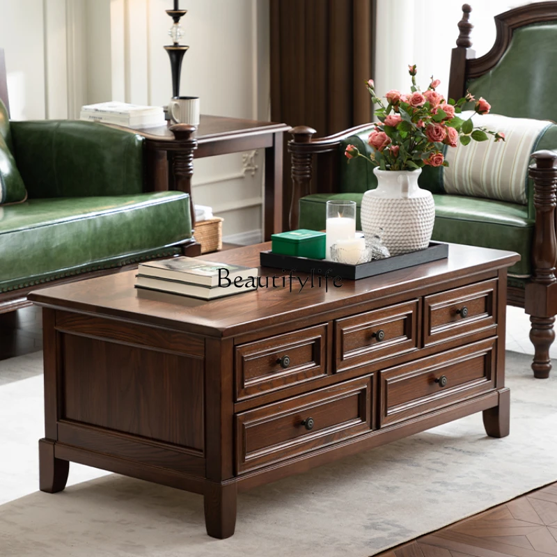 Solid Wood Coffee Table American Style Full Furniture Living Room So Easy So Beauty Style Apartment with Drawer Home