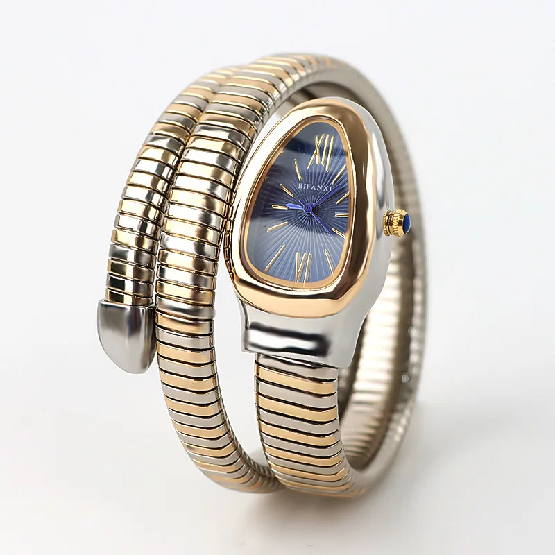 

Fashion Snake Women's Quartz Watches Hot Sale Two-ring Coil Watch Strap Luxury Gold Rose Gold Bracelet Wristwatch Gift Relogio