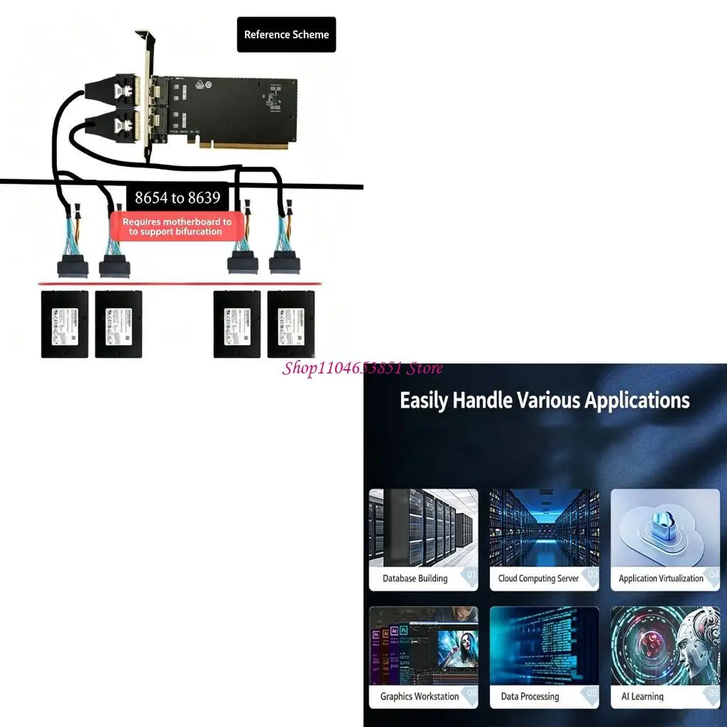 PCIe to SFF-8654 Card for Internal Storage Routing, Metal Mount Add-On Card for Host System Use and Broad PCIe Platform Support