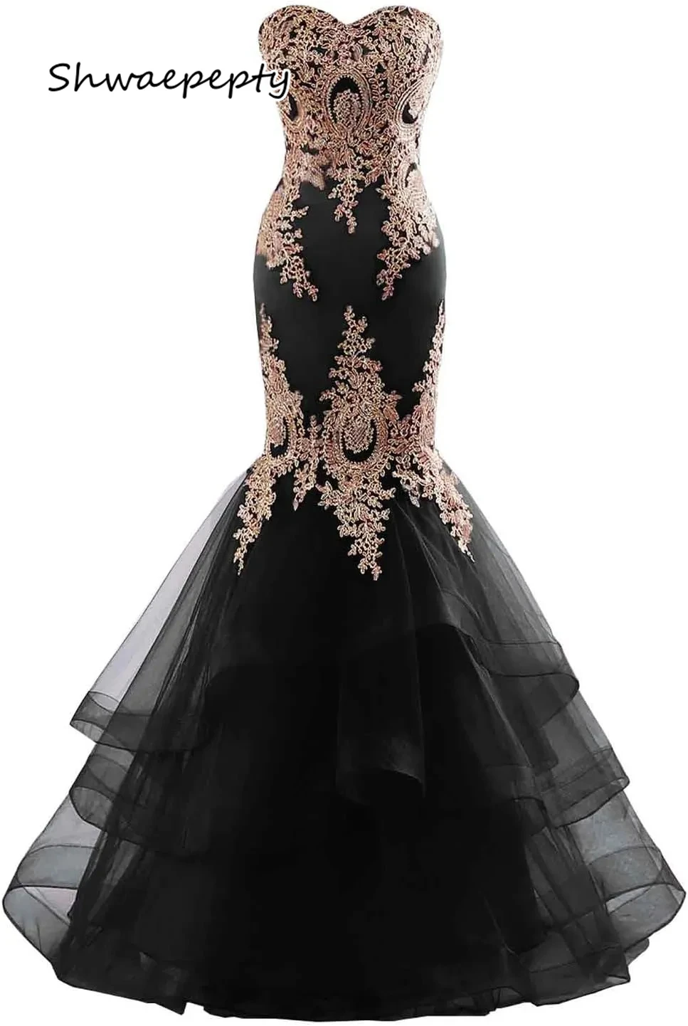 Ruffles Mermaid Evening Dress With Gold Lace Appliques Sweetheart Neck Sleeeless Green Tulle Prom Party Gown Customized
