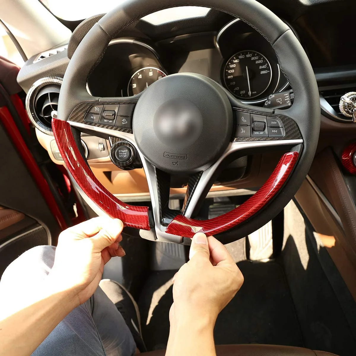 غطاء من ألياف الكربون الحقيقي ، زخارف زخرفية لعجلة ألروميو ستيلفيو-fa-Giulia-1.2