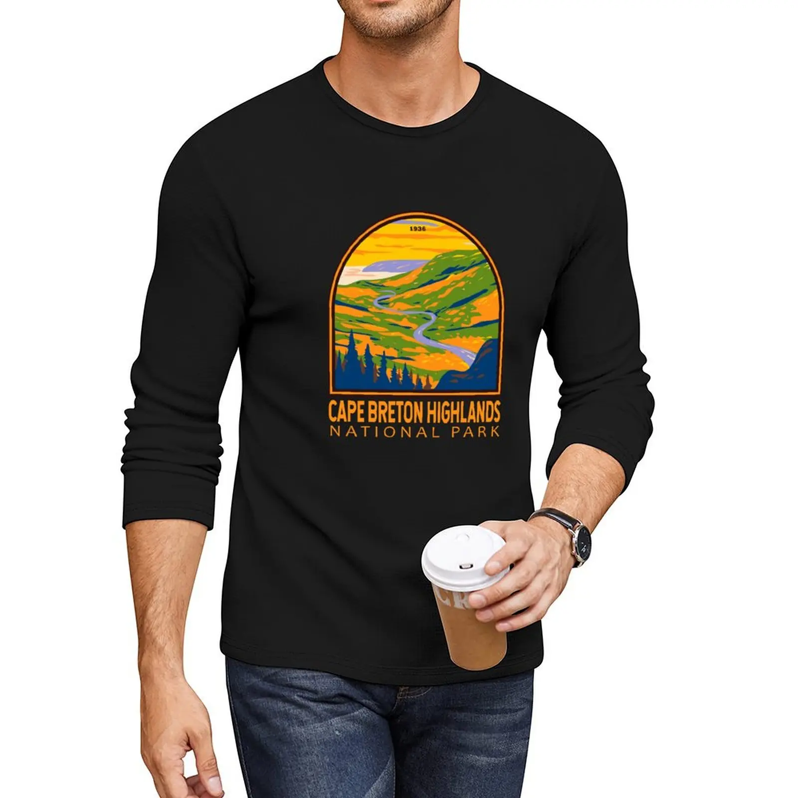 

Cape Breton Highlands National Park Canada Vintage Emblem Long T-Shirt Aesthetic clothing cute clothes men t shirts