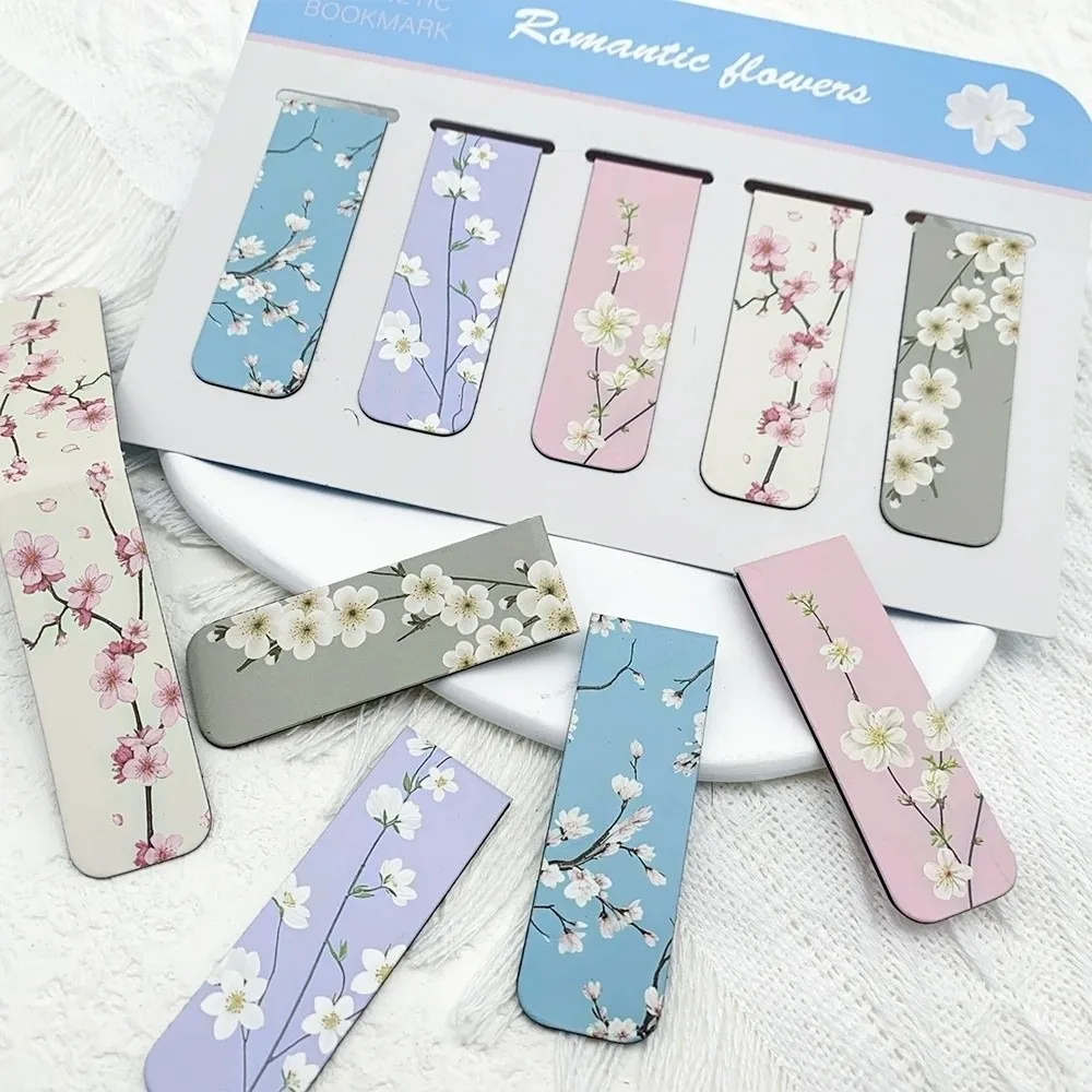 5 Pcs/Set Watercolor Design Magnetic Bookmark Set Flower Pattern Sunset Sky Cloud Annotated Bookmarks Bible Quote