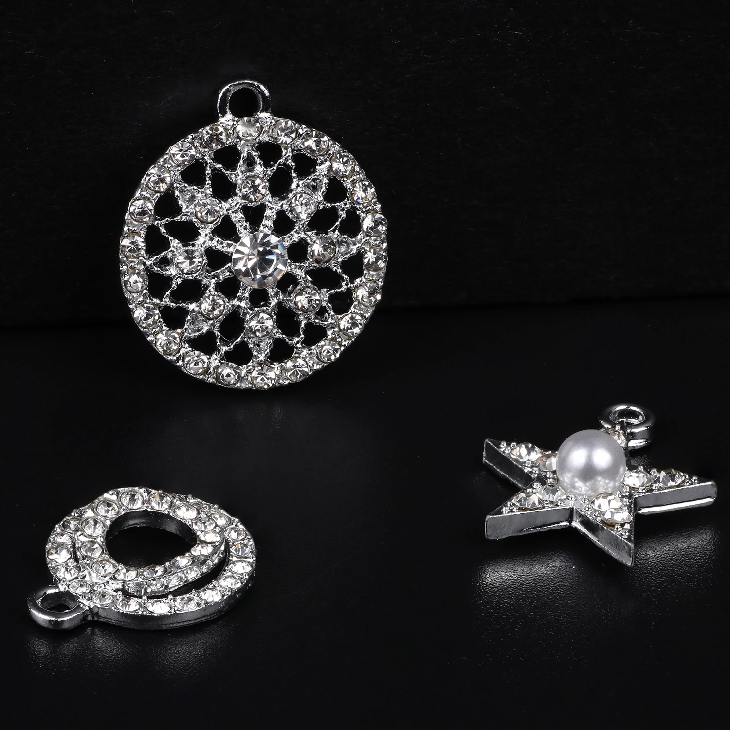 5pcs/lot Silver Color Love Heart Cross Round Shell Rhinestone Alloy Charms For Jewelry Making DIY Earrings Pendants Accessories