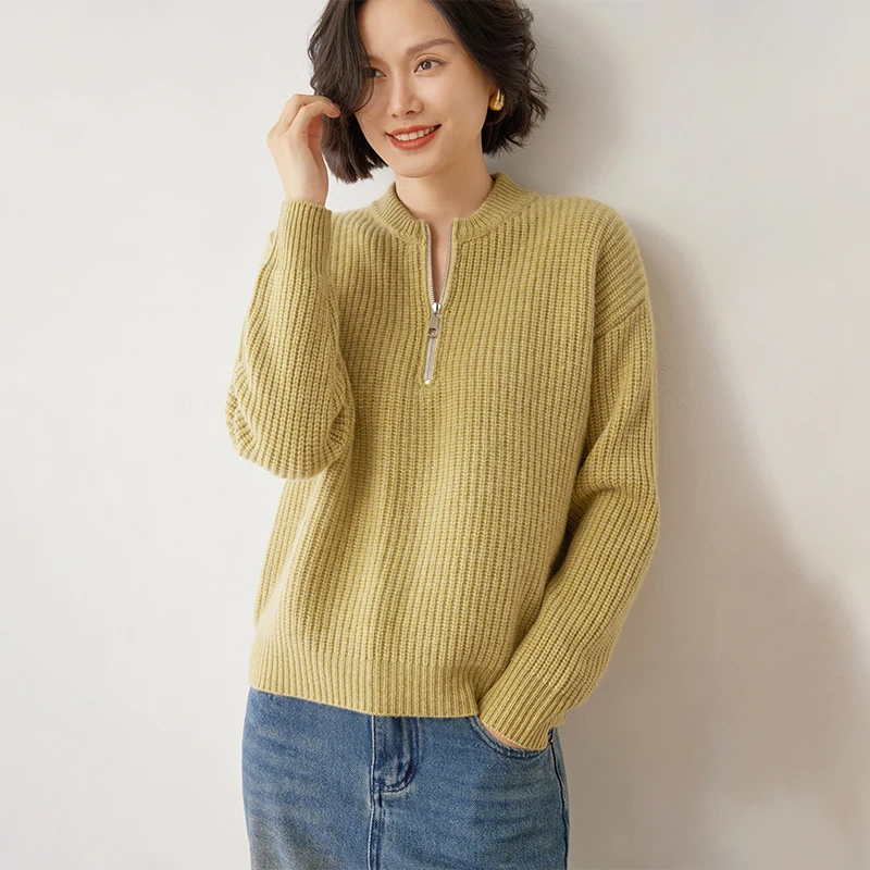 High-end Women\'s 100% Cashmere Sweater Fashion Thicken Pullover Winter Lady Short Tops Female Solid Loose Knit Jumper Girl Shirt