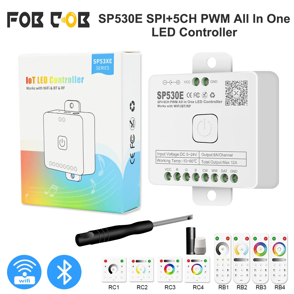 

12-in-1 Wifi LED Controller PWM SPI WS2812B WS2811 RGB RGBW LED Strips Dimmer 5V-24V Alexa Google Home Voice Control