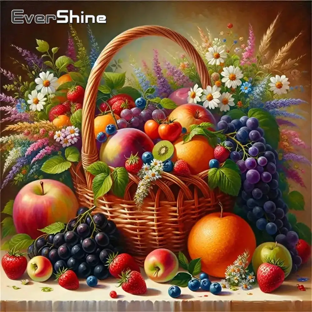 Evershine Diamond Embroidery Apple Fruit DIY Painting Grape Suitable For Beginners Diamond Mosaic Decor For Home