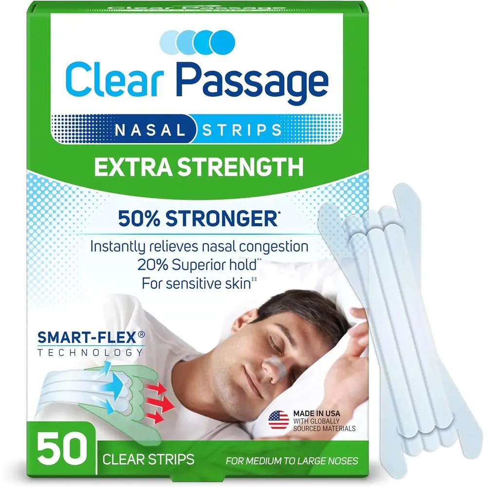 

Назальные полоски Clear Extra Strength, 50 штук | Улучшение сна, уменьшение храпа, снятие заложенности носа при простуде и аллергии