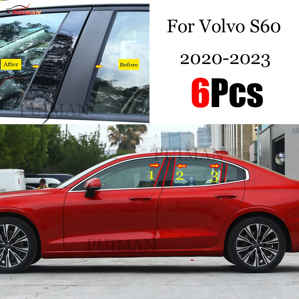 

New Arrival 6PCS Polished Pillar Posts Fit For Volvo S60 2020 - 2023 Window Trim Cover BC Column Sticker