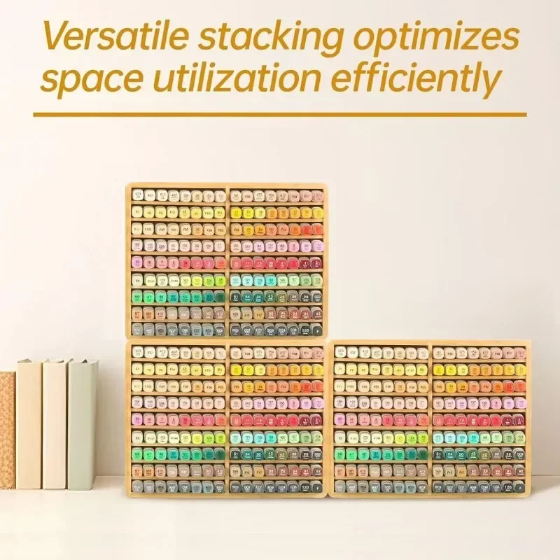For 126 Acrylic Marker Bamboo Wood Pen Holder Desk Multilayer Storage Rack Pens Pencils Stationery Office School Art Supplies