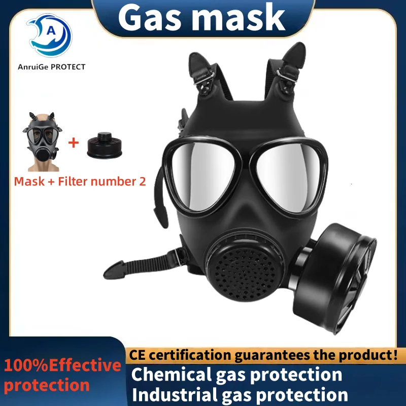 MF14 Full Gas Mask Reusable respirator -hypoallergenic plastic, self-priming filterzipper closure for industrial and scientific
