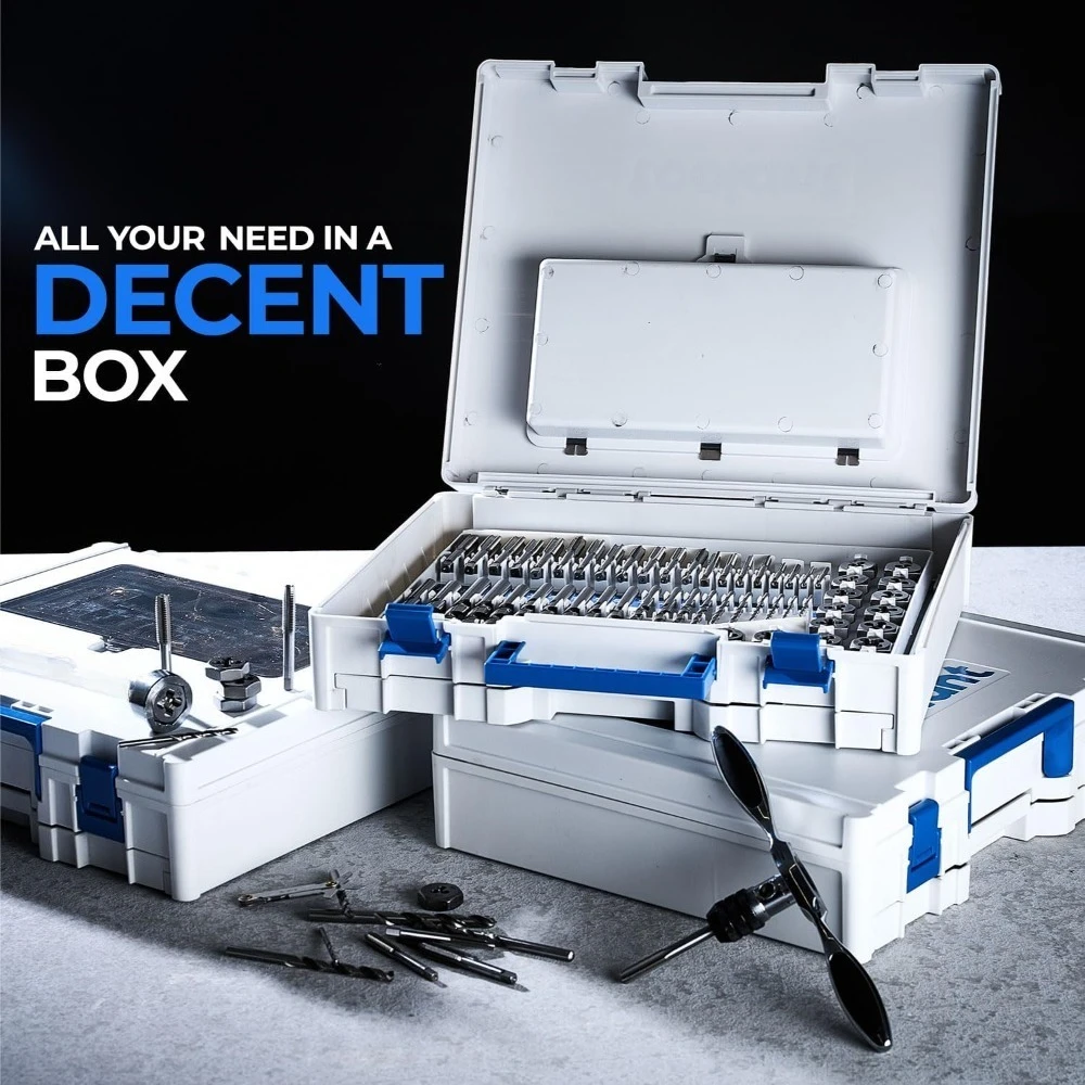 حار بيع. 127 قطعة SAE/مجموعة الصنبور والقالب المتري، تصعيد SAE Metric TAP ومجموعة القالب القياسية مع مجموعة لقمة مثقاب للخيوط #6