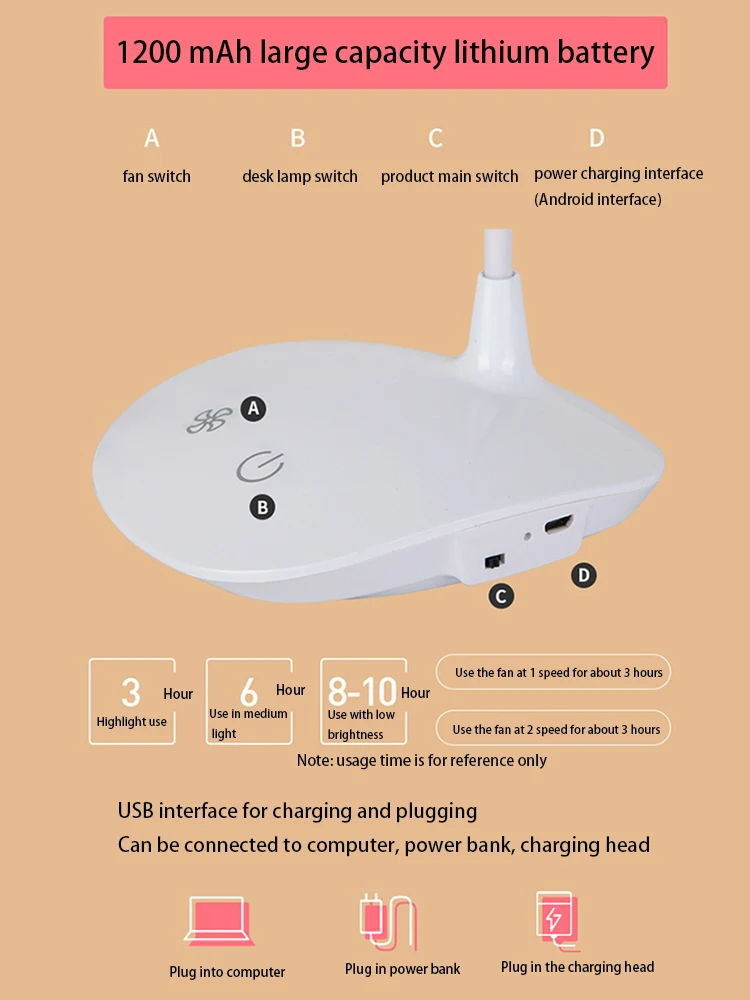 مصباح طاولة إبداعي متعدد الوظائف مع مروحة متكاملة لسطح المكتب لشحن سكن الطلاب والقراءة مصباح الدراسة الضوئي الليلي