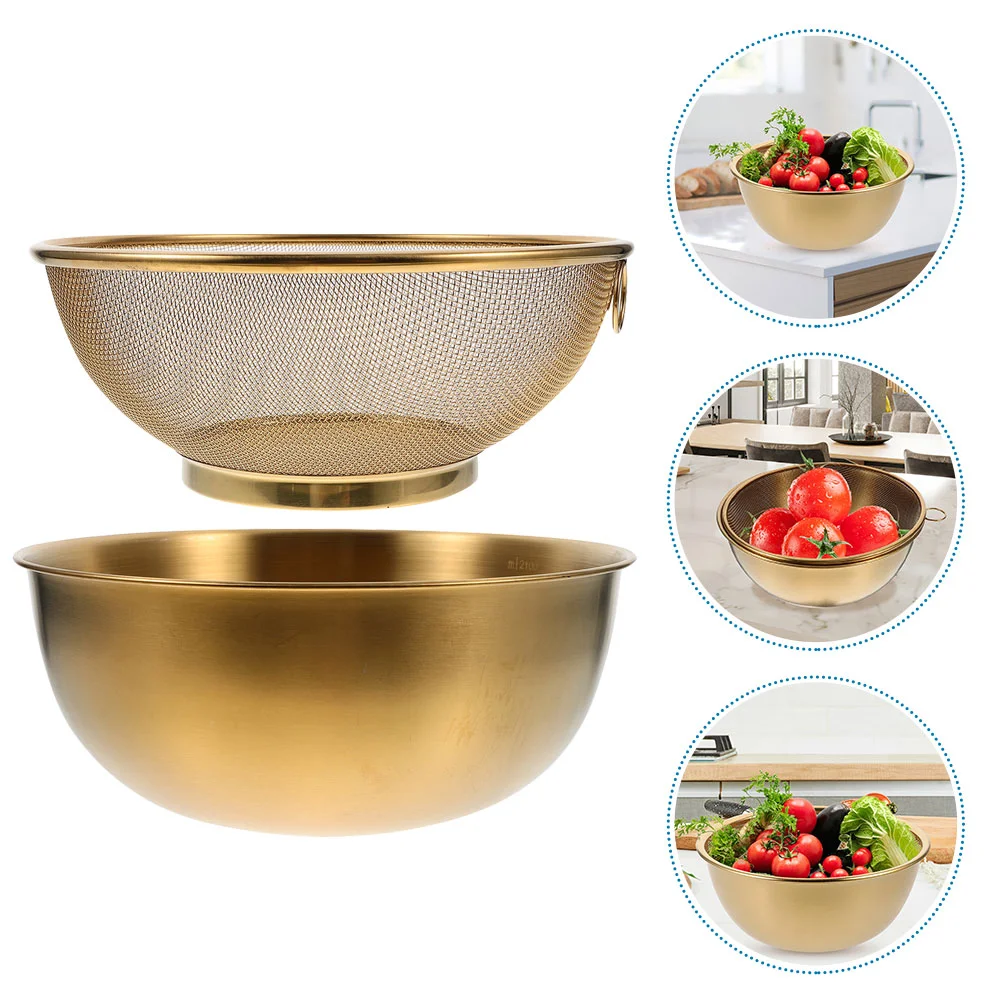 Stainless Steel Colander Mixing Bowl Kitchen Strainer Basket Rice Washer Fruit Vegetable Drainer