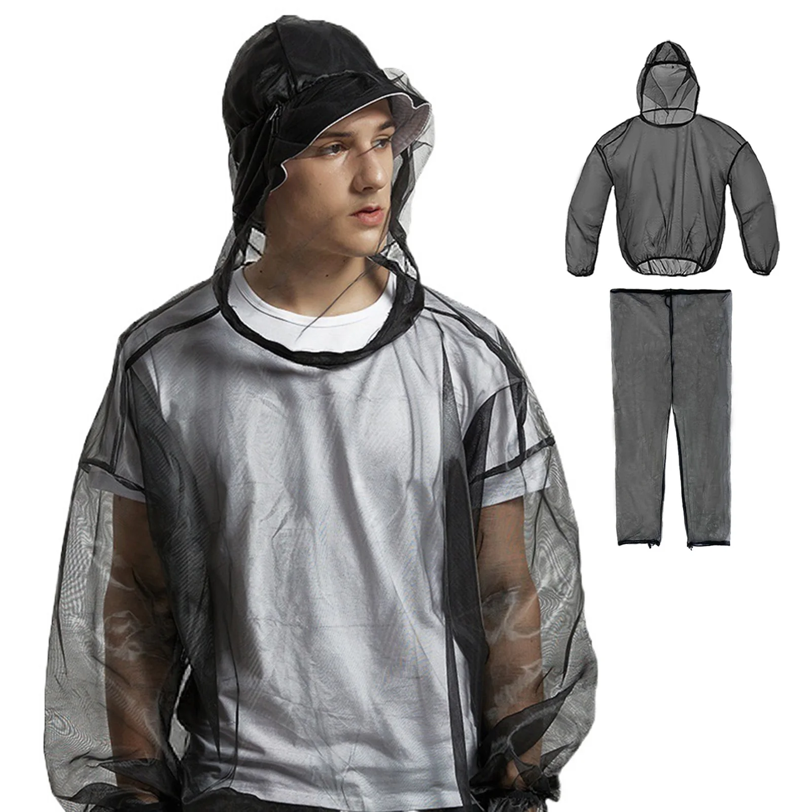 ملابس صيد السمك للرجال في الهواء الطلق بدلة سوداء مضادة للمشي لمسافات طويلة وصيد الأسماك والتخييم بأكمام طويلة وقميص وسراويل #1