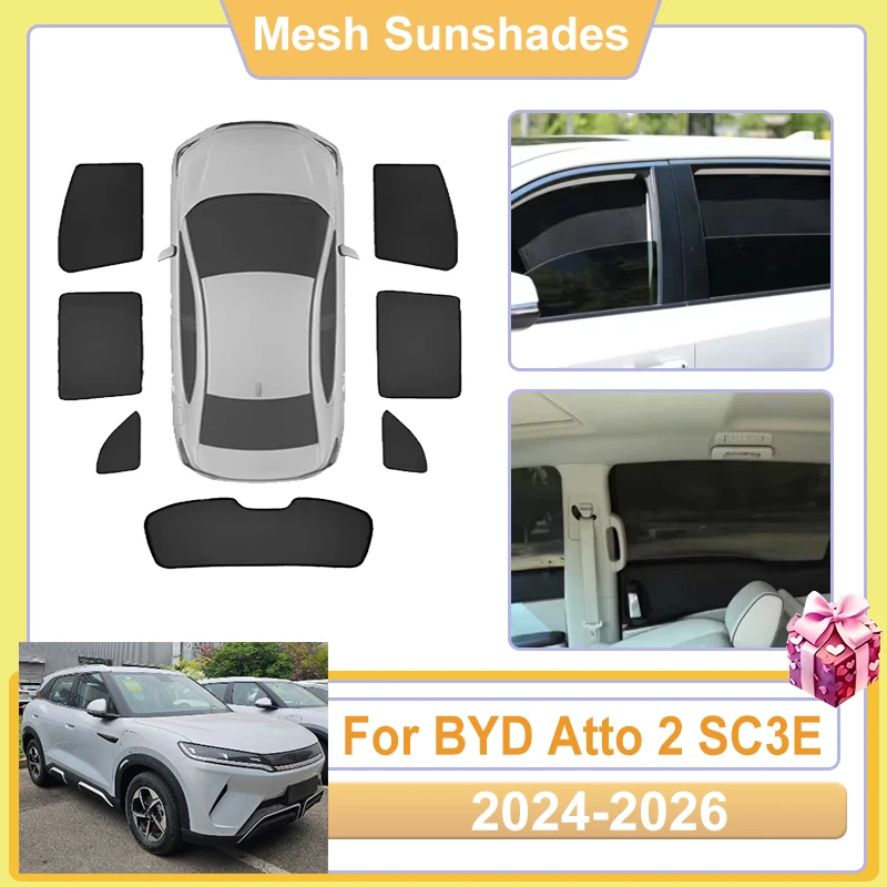 

For BYD Atto 2 Accessories Yuan Pro SC3E 2025 2026 2024 Car Window Sun Shade Mesh Covers Anti UV Visors Heat Sunshade Baffle Net