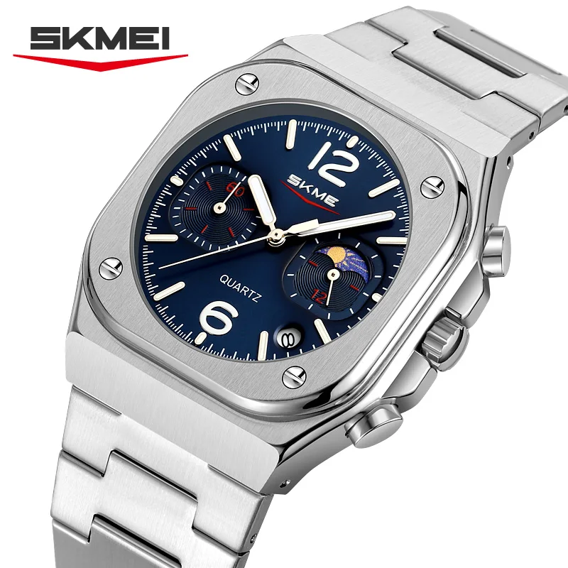 

SKMEI 9368 Top Brand Fashion Men's Watches Watch for Men Original Waterproof Stainless Steel Chronograph Moon Phase Date Clok