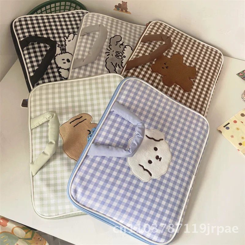 

Сумка для ноутбука с вышивкой в шахматном порядке, милый мультяшный тканевый защитный чехол из ткани Оксфорд для 11 дюймов, 13, 14 дюймов, унисекс, сумка для хранения