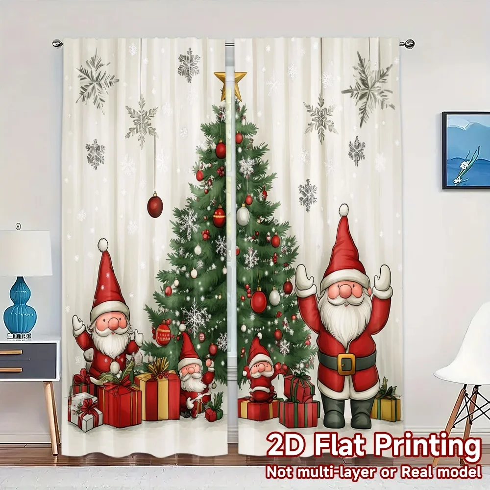 

2pcs,Curtains Cute Santa Christmas Tree Gifts_a (3) Pattern Popular Curtains Fabric Curtains Outdoor Decorations Ldeal for