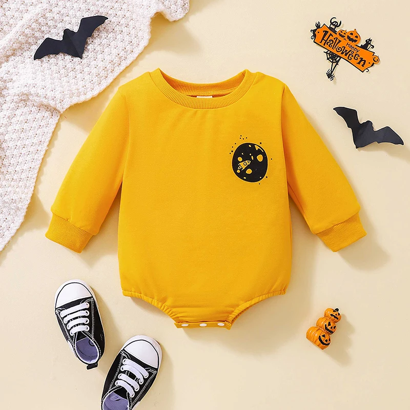 Infant Long Sleeve Color Block Jumpsuit Crew Neck Rocket Ship Design with Alphabet Print Triangle