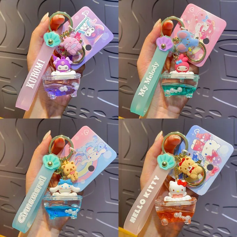 

Sanrio Liquid Keychain Cinnamoroll Kuromi My Melody Hello Kitty Cute Cartoon Bag Charm Key Ring Gift for Girls Collectors