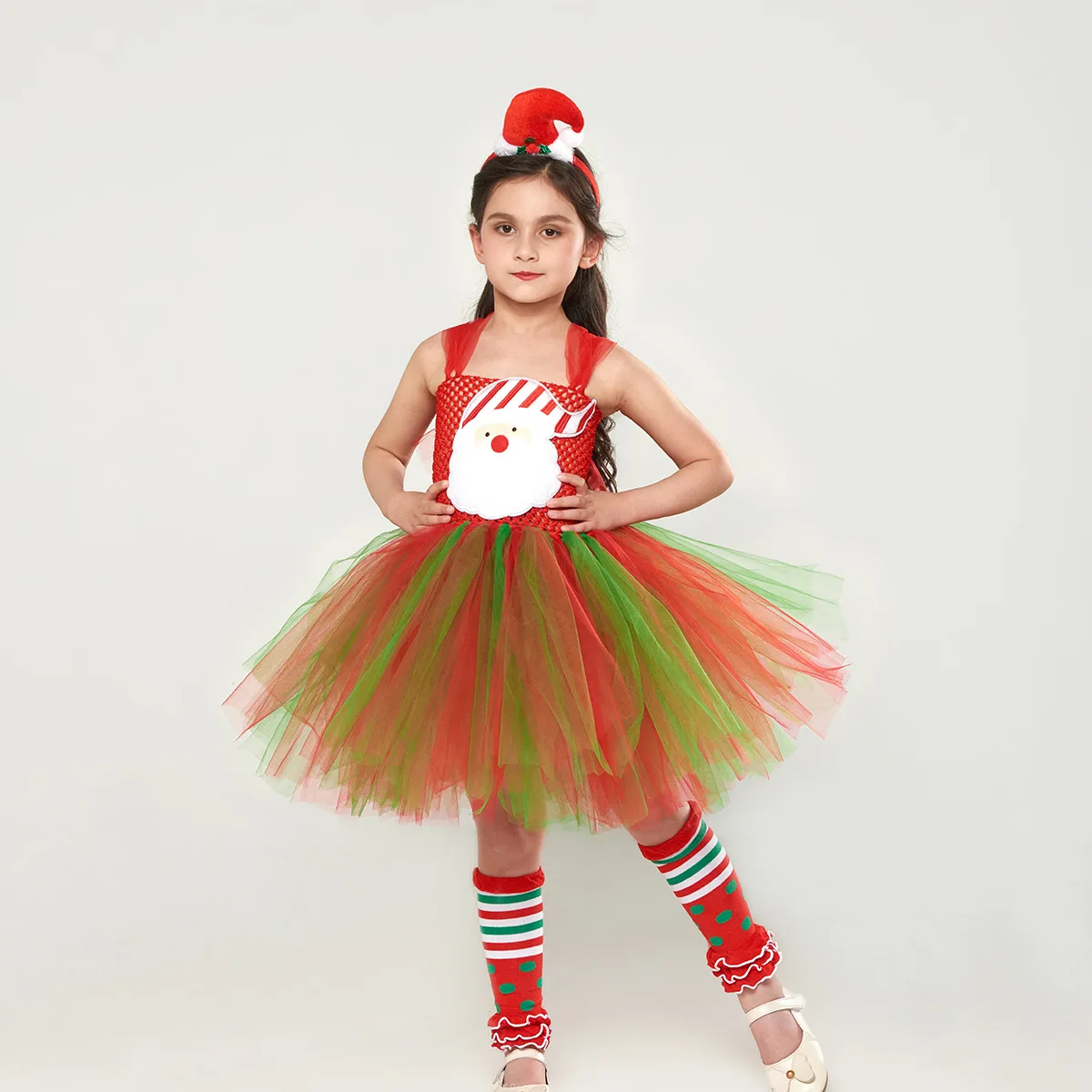 Girls Santa Claus Costume Fansy Tutu Dress Princess Robe Children Carnival Chirstmas Costumes Kid Performance Clothes 2-12Years