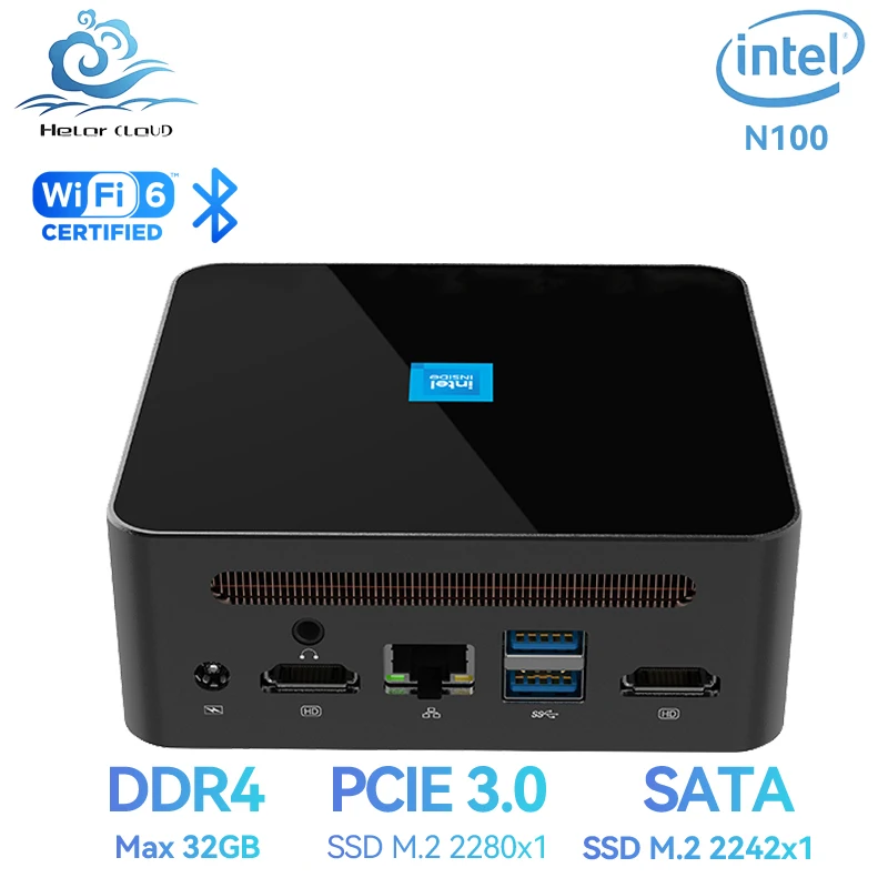 Helorpc Dual Hdmi Mini Pc Met Inter N100 Cpu 16G Ddr4 512G M2 Nvme Ondersteuning Win10/11 Linux Wifi6 Bluetooth Office Computer