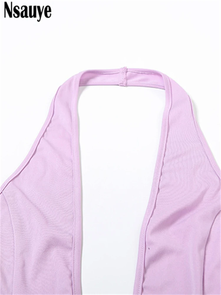 Nsauye Donna Sexy Elegante Sera Vacanza Festa Night Club Maxi Abito Lungo Maglia Increspato Estate Taglio Basso Abito Senza Maniche 2025