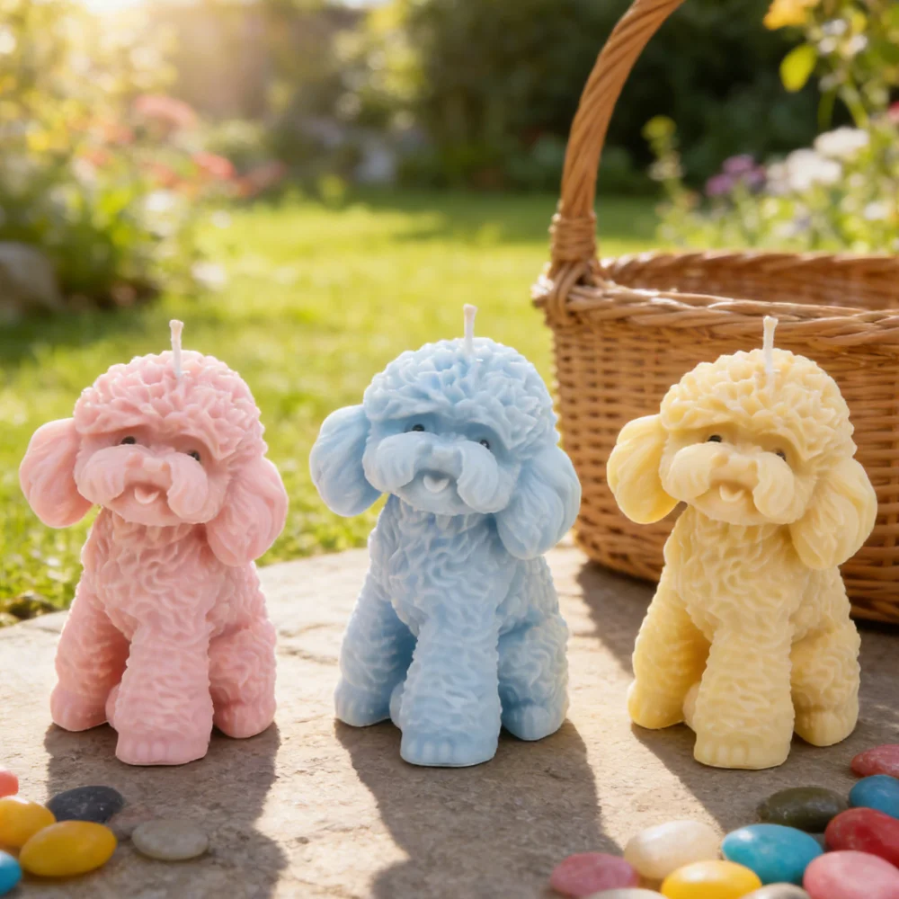 3D Fluffy Poodle Silicone Candle Mold, Cute Teddy Dog Wax Mould for DIY Candle Making, Resin Plaster Craft Gift Pet Lover Gift