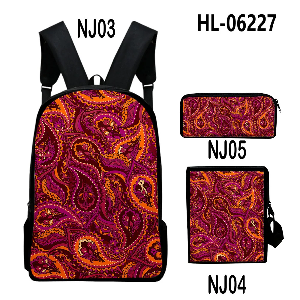 Cartoon Novelty Paisley pattern 3D Print 3pcs/Set pupil School Bags Laptop Daypack Backpack Inclined shoulder bag Pencil Case