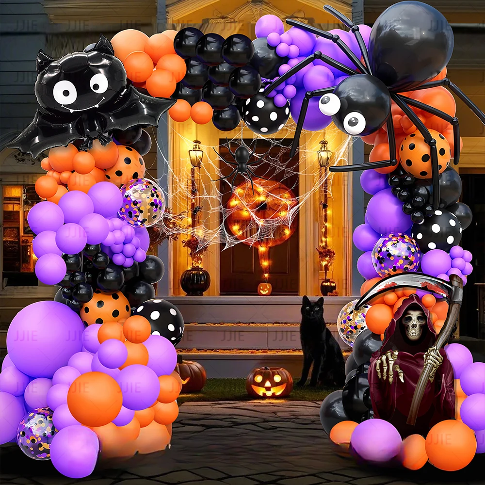 

Halloween Foil Balloon Garland Arch DIY Kit Black Bat Latex Helium Balloons Spooky Party Decorations Supplies Accessories