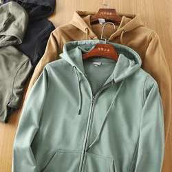 Autumn New American Retro Long Sleeve Hooded Cardigan Hoodies Men's Fashion 100% Cotton Washed Loose Casual Sports Sweatshirts