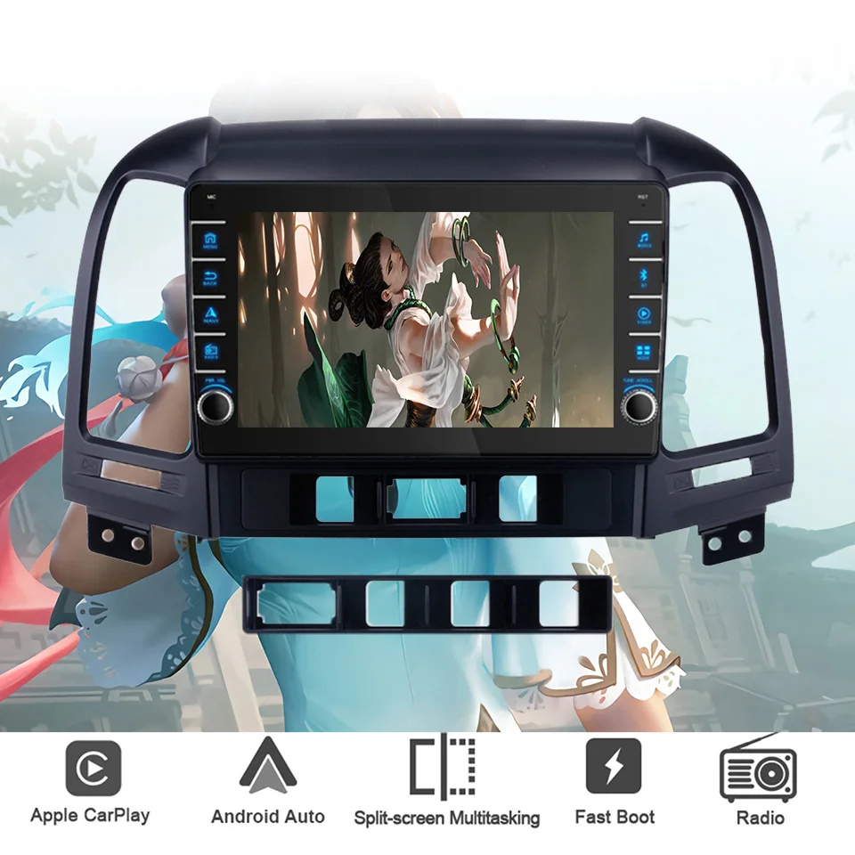 8G+128G QLED Car Radio GPS Navi Monitor For Hyundai Santa Fe 2006 - 2012 Autoradio Tape recorder DVD Cassette Carplay Auto