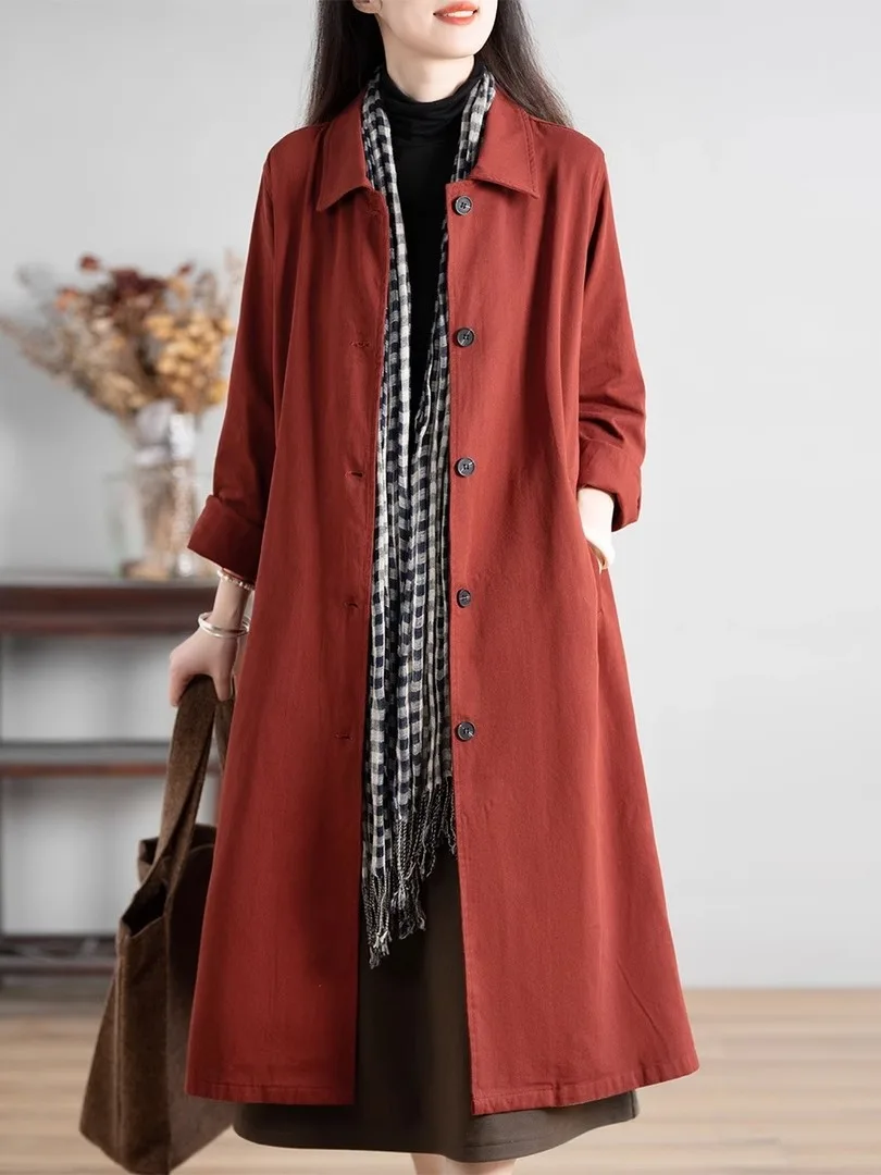 

Красное пальто миди длиной Jaet, женское модное пальто с отложным воротником, длинное све, корейское повседневное пальто для поездок на работу, верхняя одежда