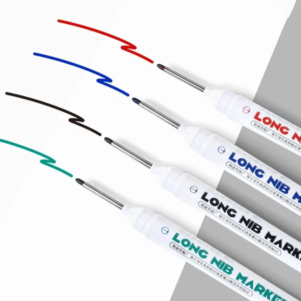 1/12PCS 4 Colors Construction Marker Pen Double Nib 25mm Deep Hole Long Head Marker Pen Long Head Carpenter Perforating Pen