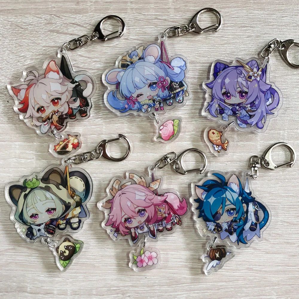 Game Shogun Yae Miko Xiao Keychain Cosplay Cute Character Venti Zhongli Acrylic Key Chain Pendant Keyring