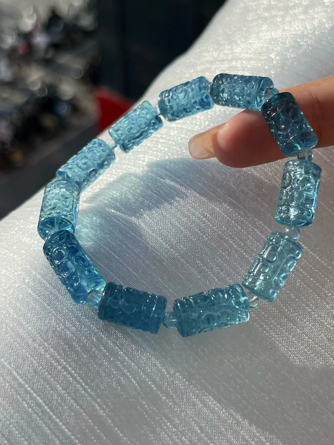 Natural Blue Aquamarine Clear Brrel Beads Bracelet Women Men 9*14.5mm Gift Fashion Brazil Deep Blue Aquamarine Jewelry AAAAA