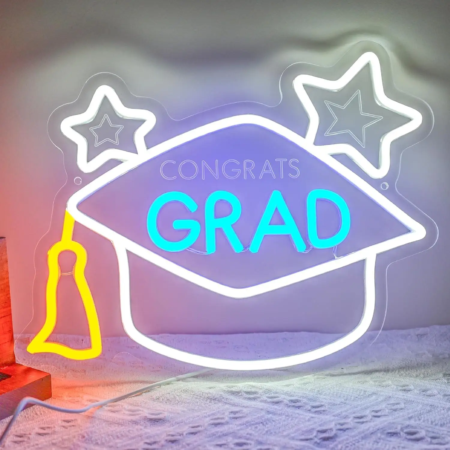Congrats Grad Neon Sign USB Dimmable LED Lights For Graduation Prom Party Teen Bedroom Celebration Venue Wall Art Decor Gift