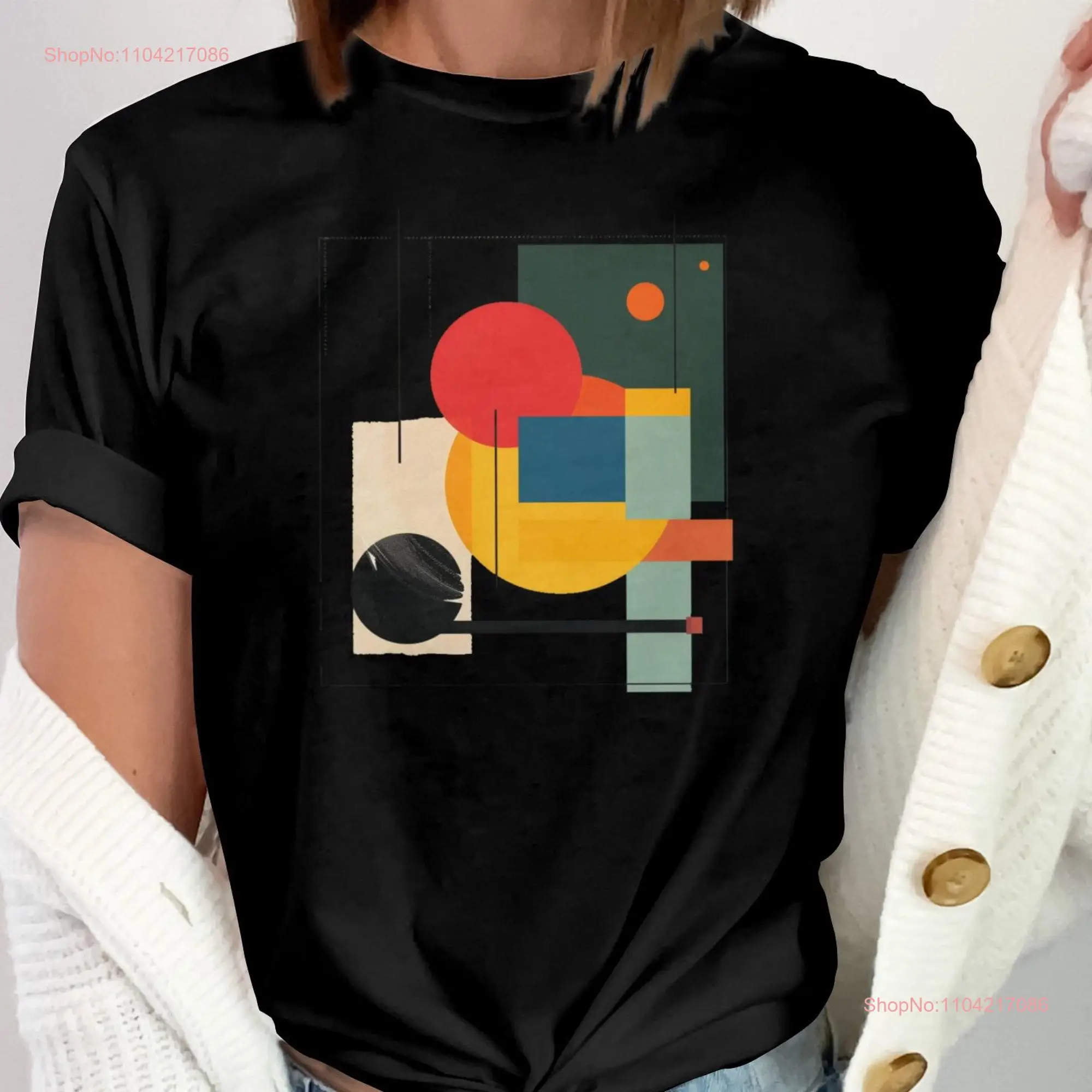 Abstract Geometric Art T Shirt Modern Design Colorful Shapes Clothing Artistic Apparel SweaT  long or short sleeves