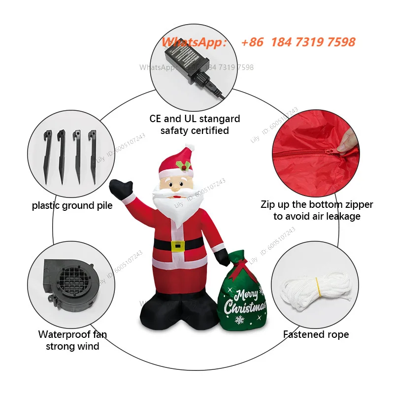 1.2M Christmas Glow, Santa Claus with Gift Bag Inflatable Air Mould Garden Party Decoration