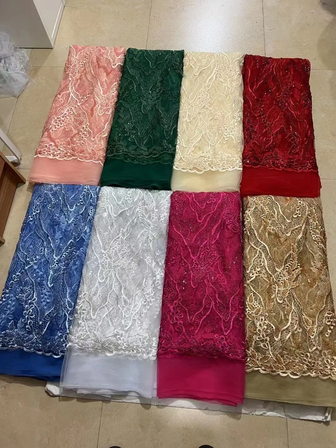 

African Lace Fabric With Sequins Embroidered Fabric New High Quality Nigerian French Tulle Lace Fabric For Wedding Party 130*460