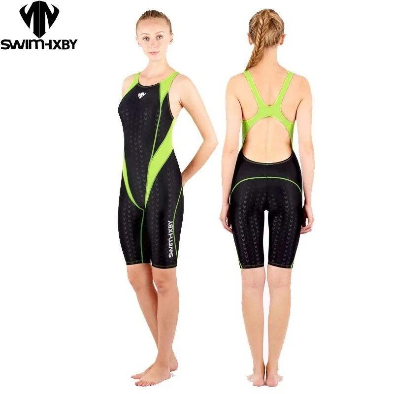 HXBY Women Swimsuit Competition Racing Knee Swim Suits Plus Size One Piece Training Swimwear